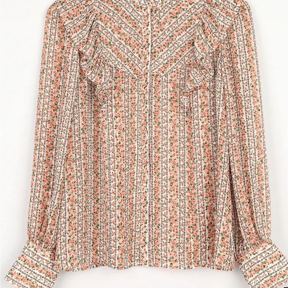 Floral Print Ruffled Button-Up Top - Picture 4 of 6